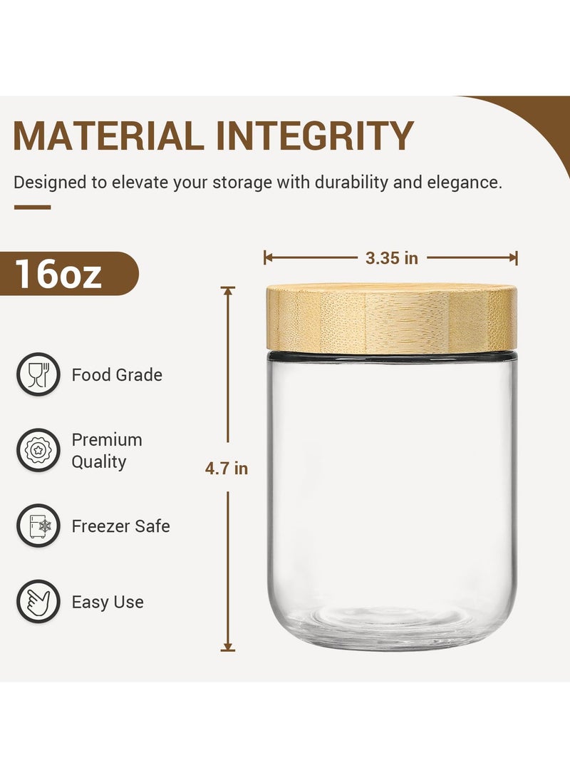 MIXDE 4 Pack 16oz Glass Jars with Airtight Lids, Overnight Oats Containers with Bamboo Lids, Wide Mouth Mason Salad Jars, Glass Food Storage Containers for Snacks Yogurt Spice Sugar - Image 2